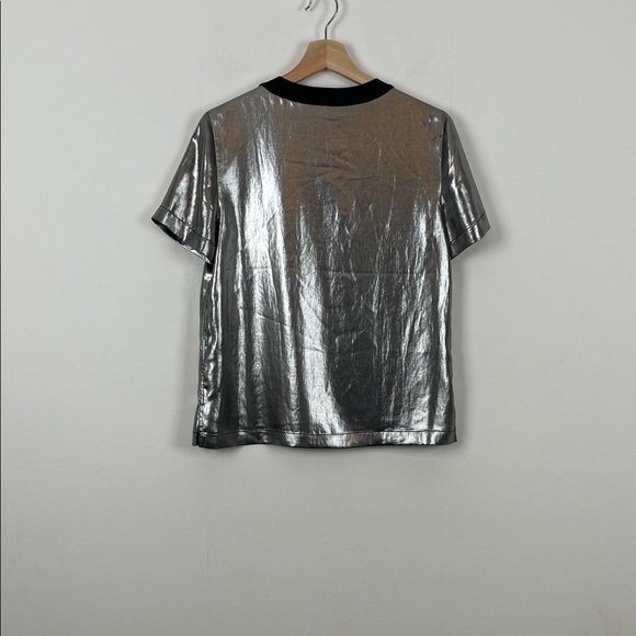 Rag & Bone Sloane Silver Metallic Short Sleeve Crewneck Pullover Stylish T Shirt - Picture 5 of 9